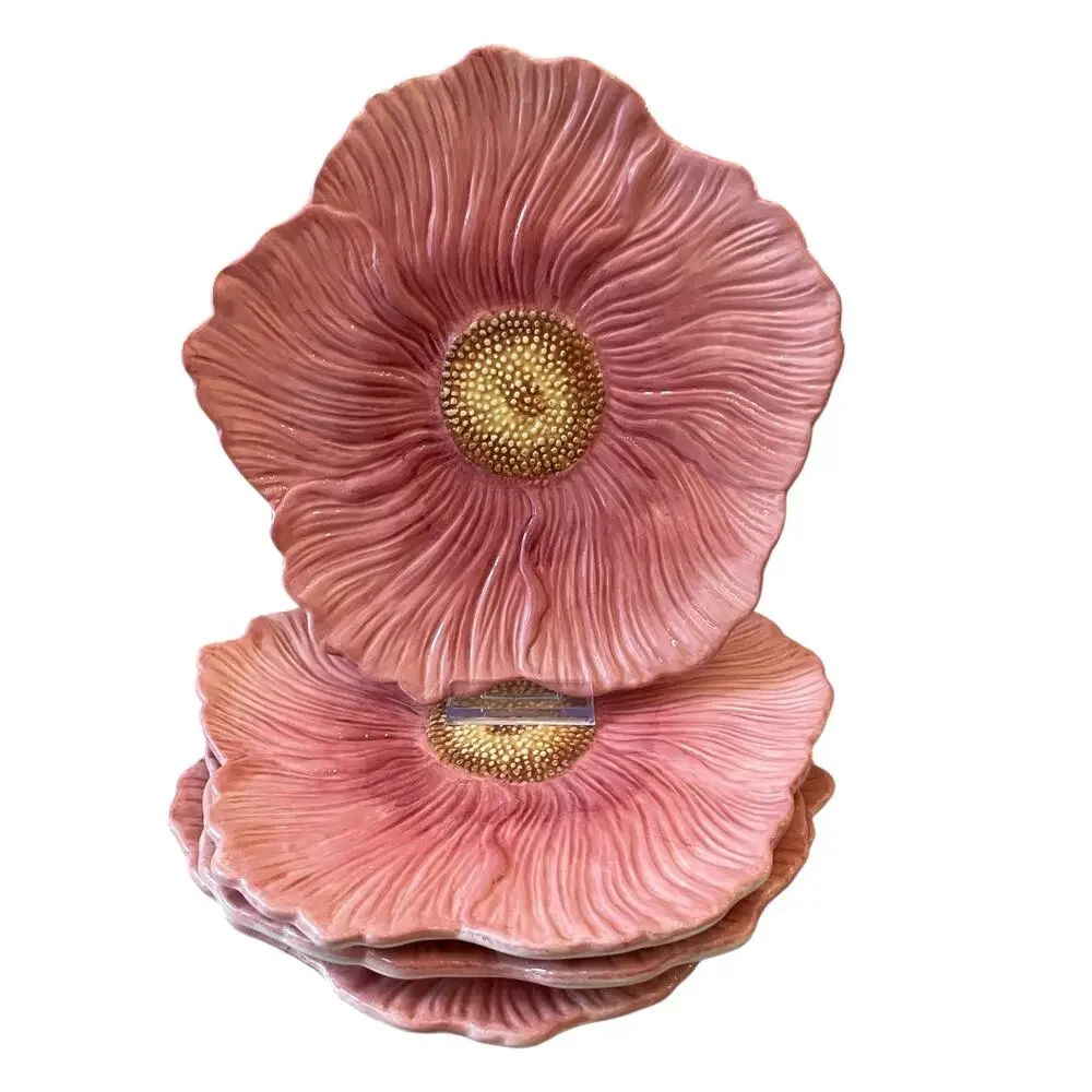 Maxcera Pink Floral Ceramic Dinner Plates 10in Set of 4 Spring New